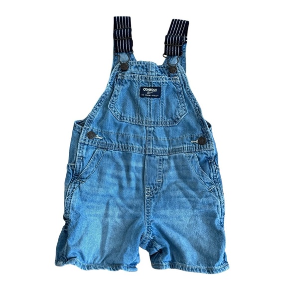 Oshkosh Blue Denim Jean Overalls Shorty Shortalls Baby Boy Size 18M - Picture 1 of 3